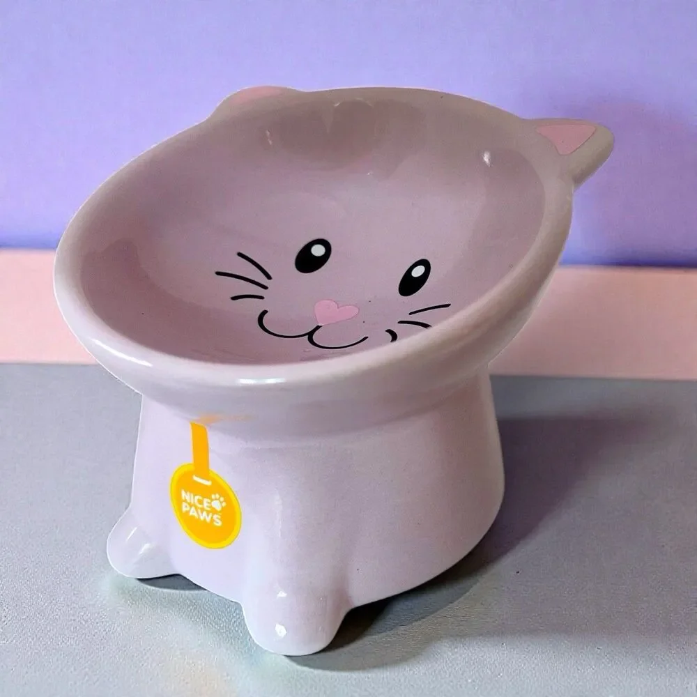 NEW NICE PAWS - Tilted Elevated Ceramic Cat Food/Water Bowl in Light Lavender